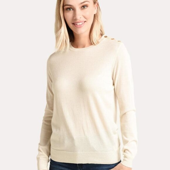 New Tory Burch 100% Cashmere Logo Button Pullover Sweater Size XS - Picture 1 of 8